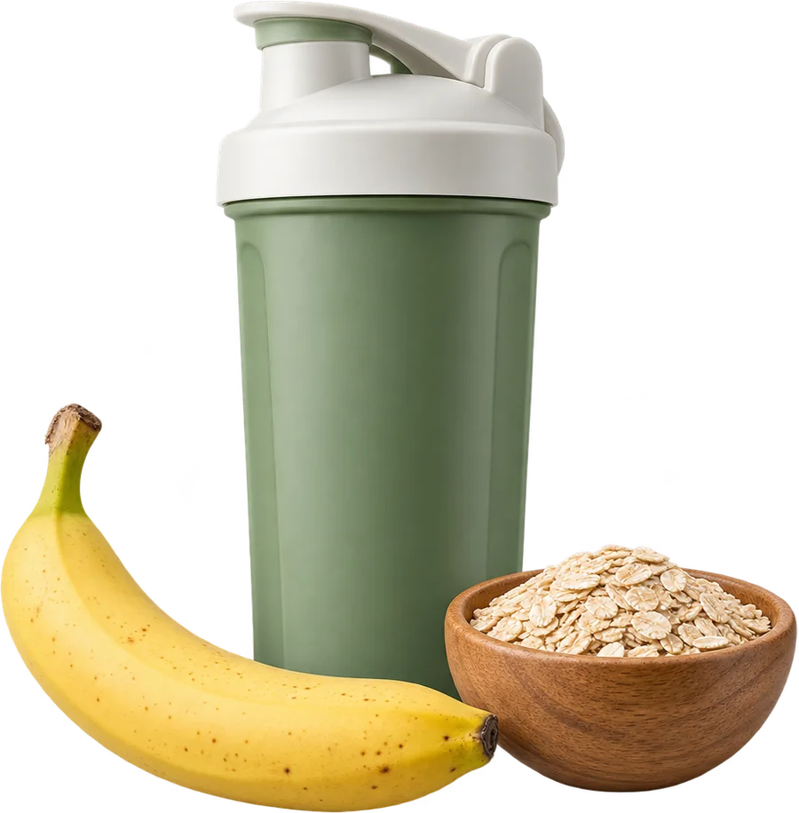 Coqueteleira, banana e aveia